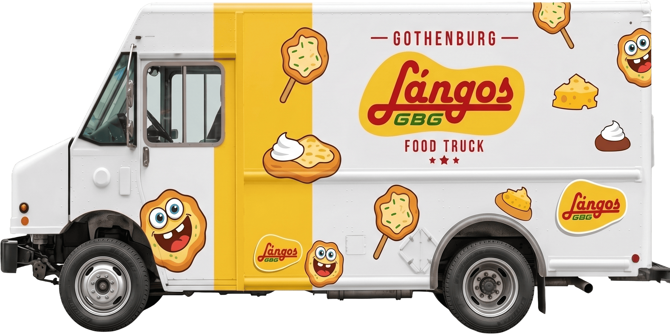 Långos GBG Food Truck med illustrationer av langos och ost